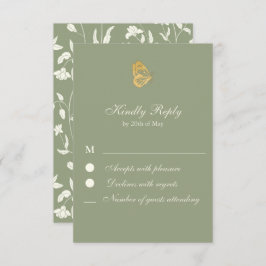 Vintage style Floral Sage and creme RSVP Card