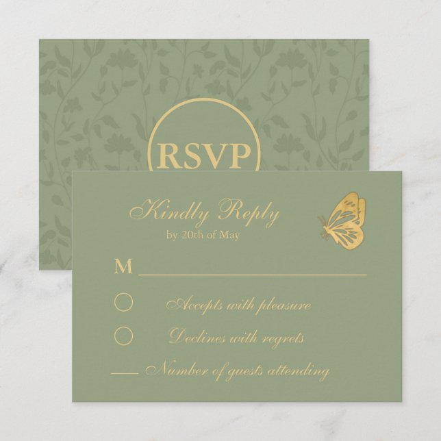 Vintage style Floral Sage Green RSVP Card (Frente/Verso)
