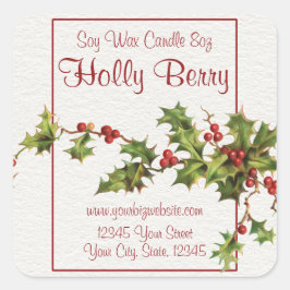 Vintage Style Holly Berry - Etiqueta da Vela de Na