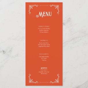 Vintage Style Weding Event Menu Flat Card Orange
