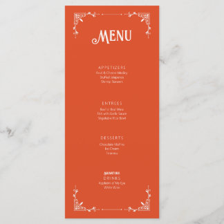 Vintage Style Weding Event Menu Flat Card Orange