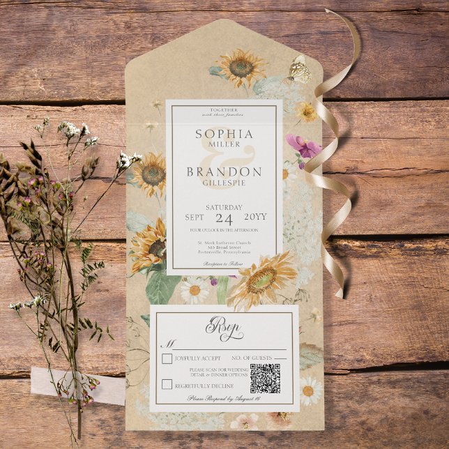 Vintage Summer Sunflower Yellow Código QR (Criador carregado)