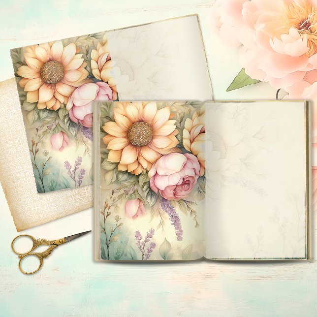 Vintage Sunflower & Blush Peony Junk Journal Page (Criador carregado)