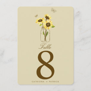 Vintage Sunflower no Cartão Mason Jar Table Number