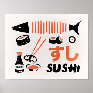 Vintage sushi, placa de cozinha poster