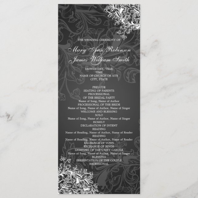 Vintage Swirls Black, programa de casamento elegan (Frente)