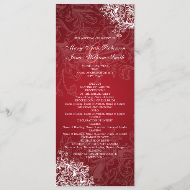 Vintage Swirls Red, programa de casamento elegante (Frente)