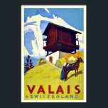 Vintage Swiss Alps Valais Art Poster de viagens<br><div class="desc">Impressão de reprodução de uma poster de viagens vintage que promove o turismo para a Suiça dos Alpes Valais, apresentando uma cena de montanha com uma mulher e um cavalo. Este impressão de arte-deco foi digitalmente remodelado para trazer as cores originais, ainda melhores e consertar o máximo possível de imperfeições....</div>
