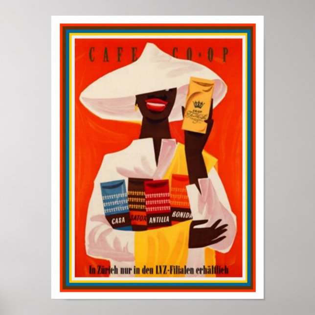 Vintage Swiss Coffee Ad Poster 12 x16 (Frente)