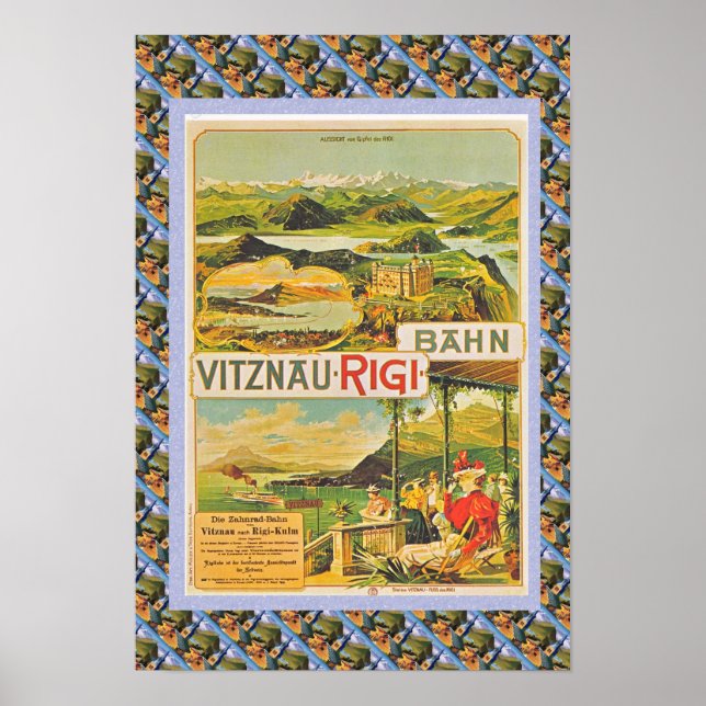 Vintage Swiss Poster Vitznau Rigi Bahn (Frente)