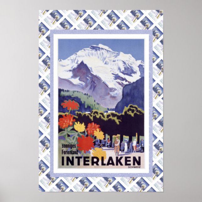 Vintage Swiss Rail Poster Interlaken (Frente)