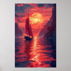 Vintage Synthwave Sailboat Poster