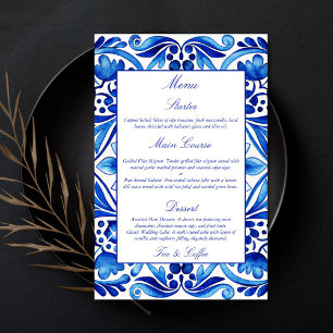Vintage Talavera Azulejo — menu azul mediterrânico