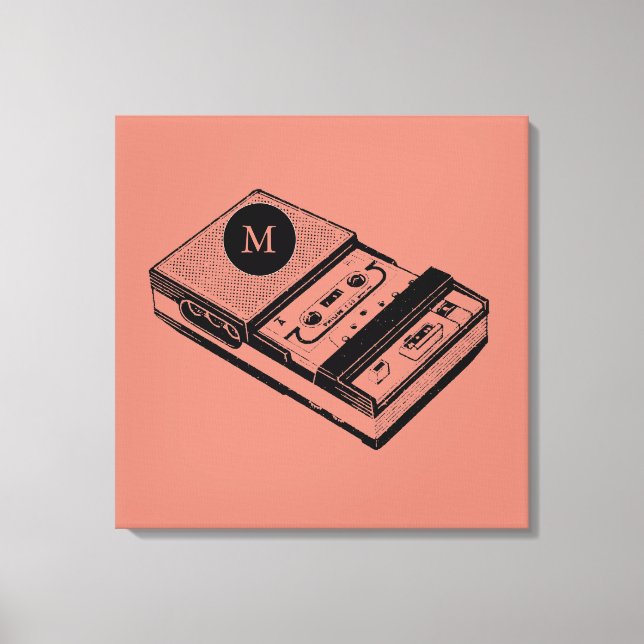 Vintage Tape Gravator Monograma Canvas Impressão (Frente)