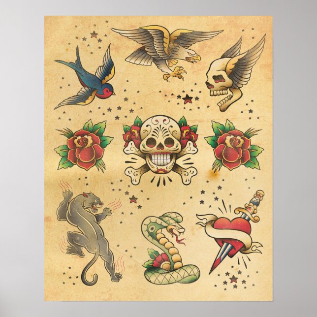 Vintage Tattoo Flash Poster (Frente)