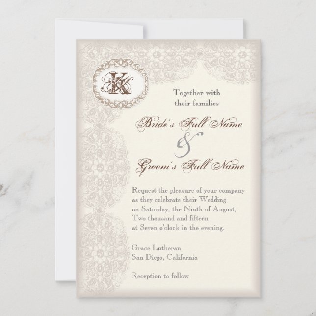 Vintage Taupe Lace - Convite para Casamento (Frente)