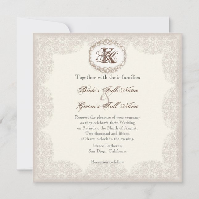 Vintage Taupe Lace - Convite para Casamento (Frente)
