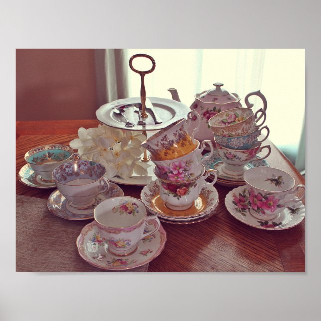 Vintage Tea Cups Poster (Frente)