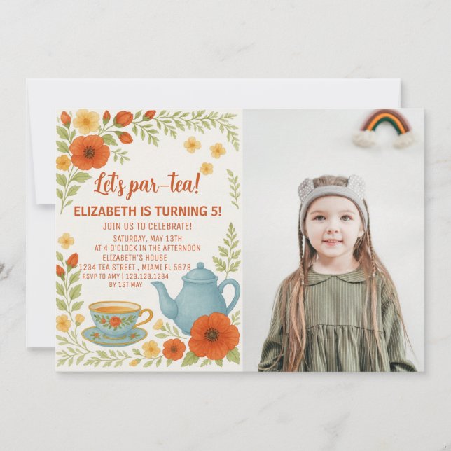 Vintage Tea Party - Convite de Aniversário com Ele (Frente)