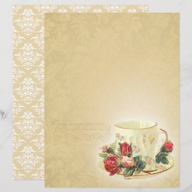 Vintage Teacup Scrapbook Paper - Marple Hall (Frente/Verso)