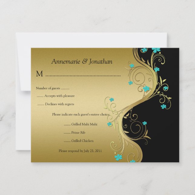 Vintage Teal Black e Dourada RSVP Floral (Frente)