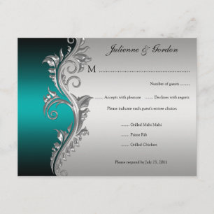 Vintage Teal Black e Silver Floral RSVP