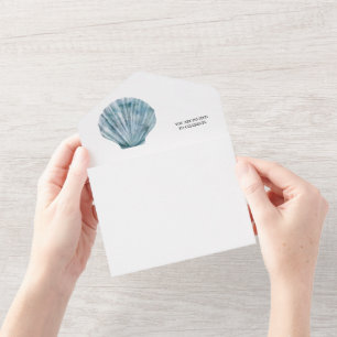 Vintage Teal Blue Solteiro Seashell Casamento
