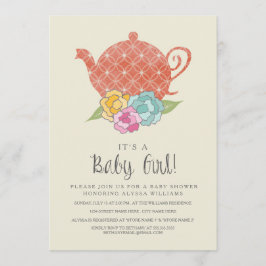 Vintage Teapot Baby Girl Chá Convite