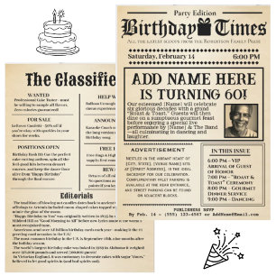 Vintage "The Birthday Times" Convite para Jornais