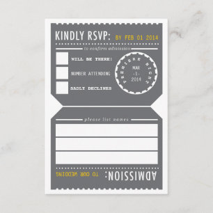 Vintage Theater Ticket RSVP em Cinza e Amarelo