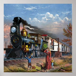 Vintage Train Illustration Poster