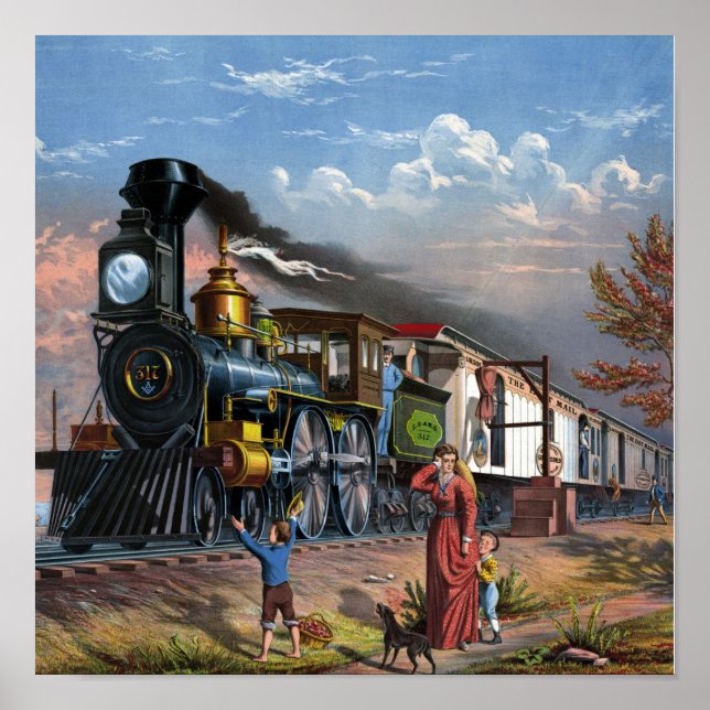 Vintage Train Illustration Poster (Frente)