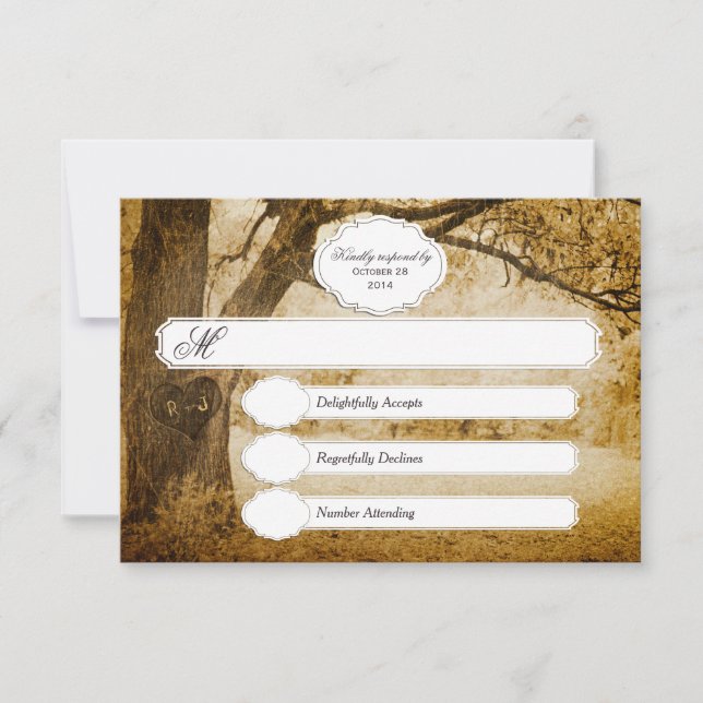Vintage Tree Carving Wedding RSVP 1.0 (Frente)