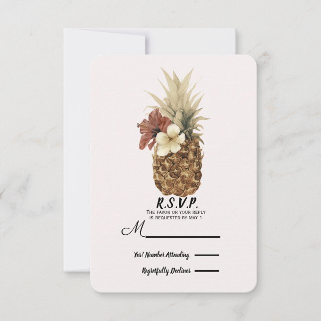 Vintage Tropical Pineapple Hibiscus Casamento RSVP (Frente)