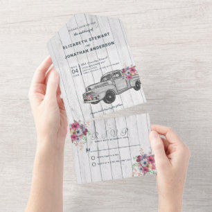 Vintage Truck Floral All in One Convite de casamen
