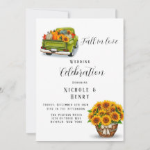 Vintage Truck Pumpkin Sunflower Wedding Convite