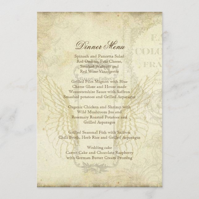 Vintage Tulips Angel Wings Swirl Tea STítulo Menu (Frente)