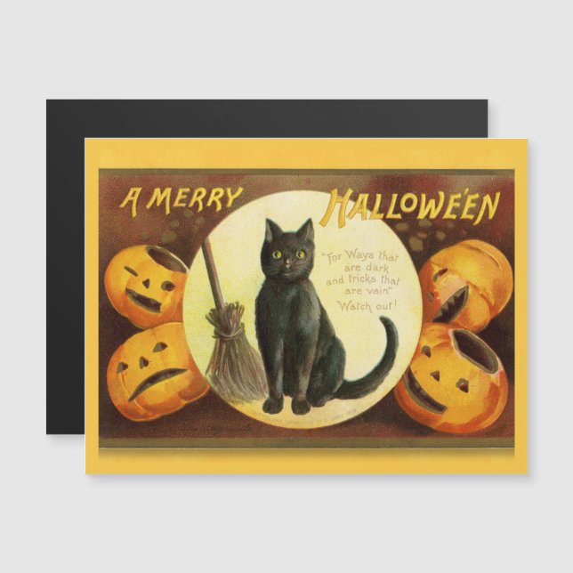 Vintage Uma Feliz De Gato Negro De Halloween (Frente/Verso)