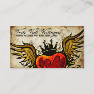 Vintage Urban Tattoo Winged Heart Cartões de visit
