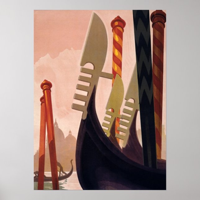 Vintage Venezia Gondolas Art Poster (Frente)