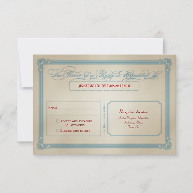Vintage Vermelho Branco & Azul RSVP de Casamento D (Frente)