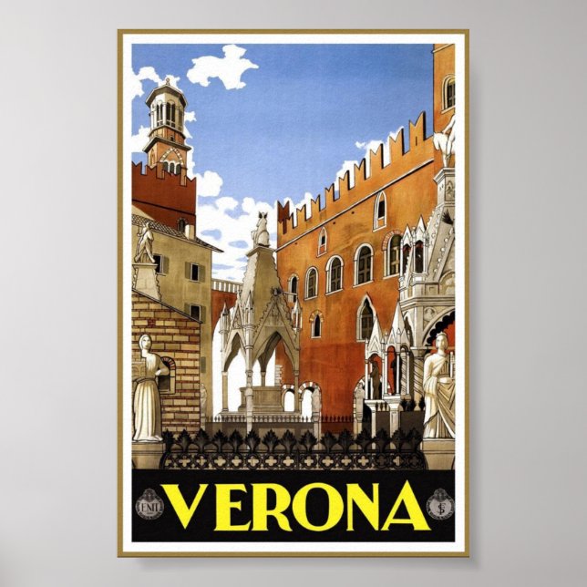 Vintage Verona Itália Art Viagem Classic Poster (Frente)