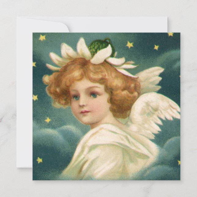Vintage Victorian Angel Stars Convite de Natal (Frente)