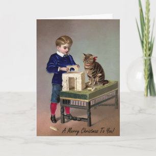 Vintage Victorian Cat Art Cartão de Natal