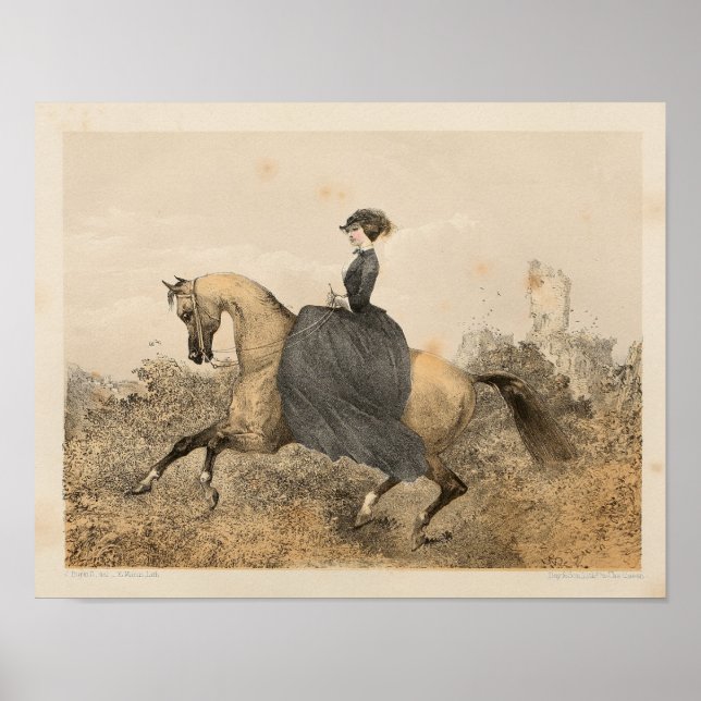 Vintage Victorian Female Equestrian Art Impressão  (Frente)