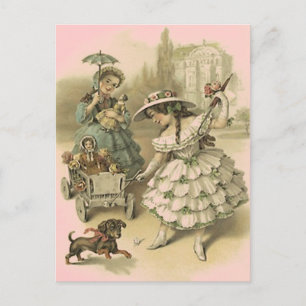 VINTAGE VICTORIAN GIRLS EM UM CARTÃO POSTAL VIAGE