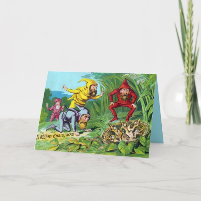 Vintage Victorian Gnomos Cartão de Natal (Frente)