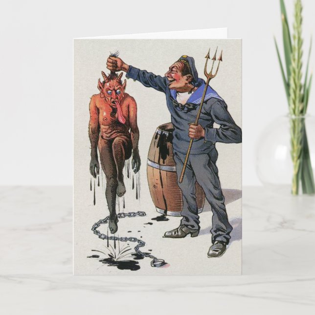 Vintage Victorian Krampus Cartão de Natal (Frente)