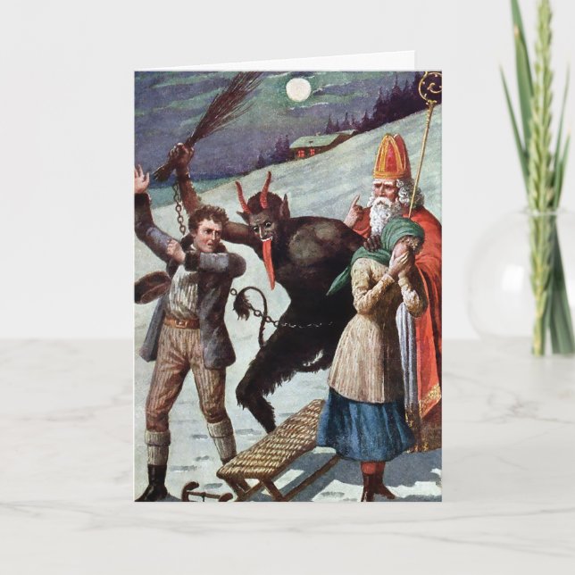 Vintage Victorian Krampus Cartão de Natal (Frente)