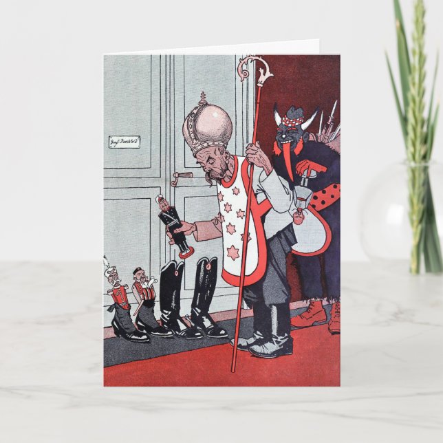 Vintage Victorian Krampus Cartão de Natal (Frente)